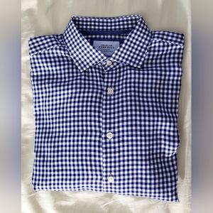 Charles Tyrwhitt Navy/White Check Long Sleeve Classic Fit Dress Shirt 17/36